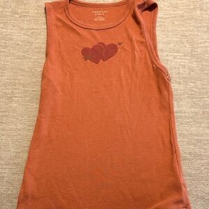 American Eagle Rust Tank Top with Heart Design